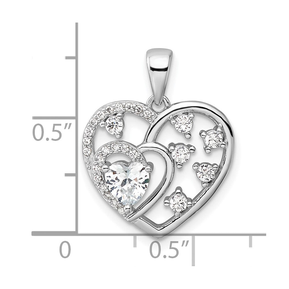 Sterlingsilber Rhodiniert Zirkonia Herz Anhänger