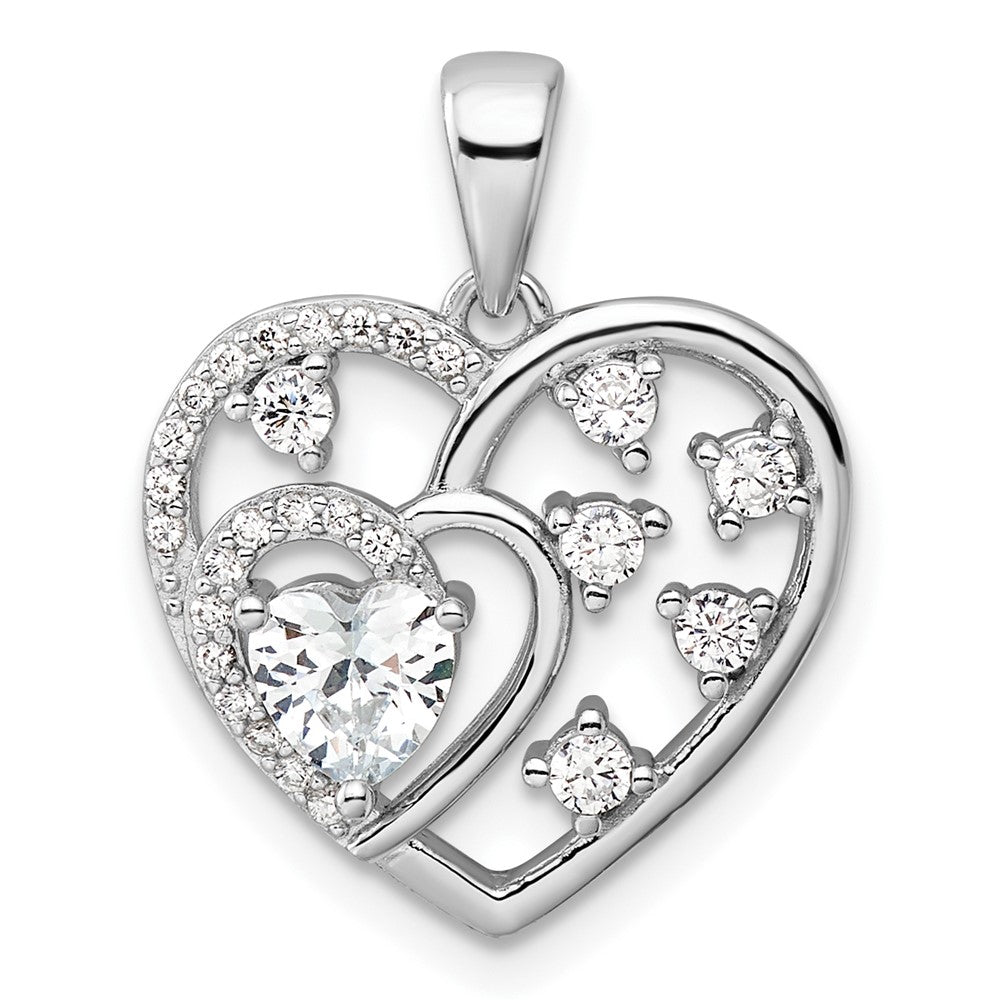 Sterlingsilber Rhodiniert Zirkonia Herz Anhänger