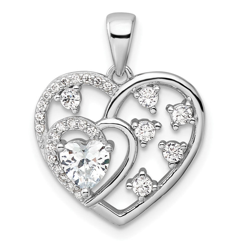 Sterlingsilber Rhodiniert Zirkonia Herz Anhänger