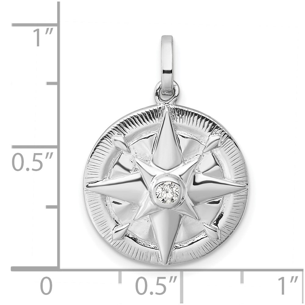 Sterlingsilber Rhodiniert Zirkonia Kompass Anhänger