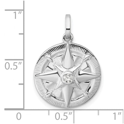 Sterlingsilber Rhodiniert Zirkonia Kompass Anhänger
