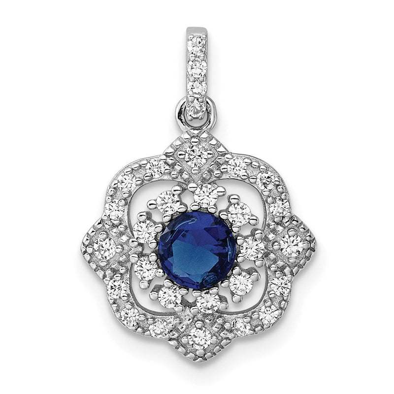 Sterlingsilber Rhodiniert Blau Glas & Klar Zirkonia Fantasie Vintage Anhänger