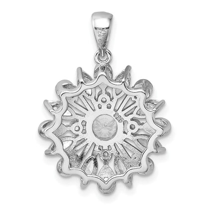 Sterlingsilber Rhodiniert Zirkonia Blumen Anhänger