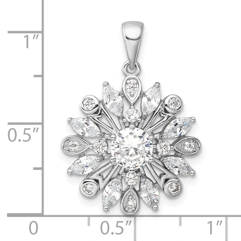 Sterlingsilber Rhodiniert Zirkonia Blumen Anhänger