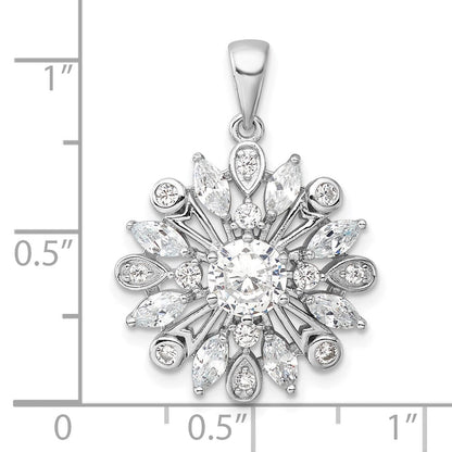 Sterlingsilber Rhodiniert Zirkonia Blumen Anhänger