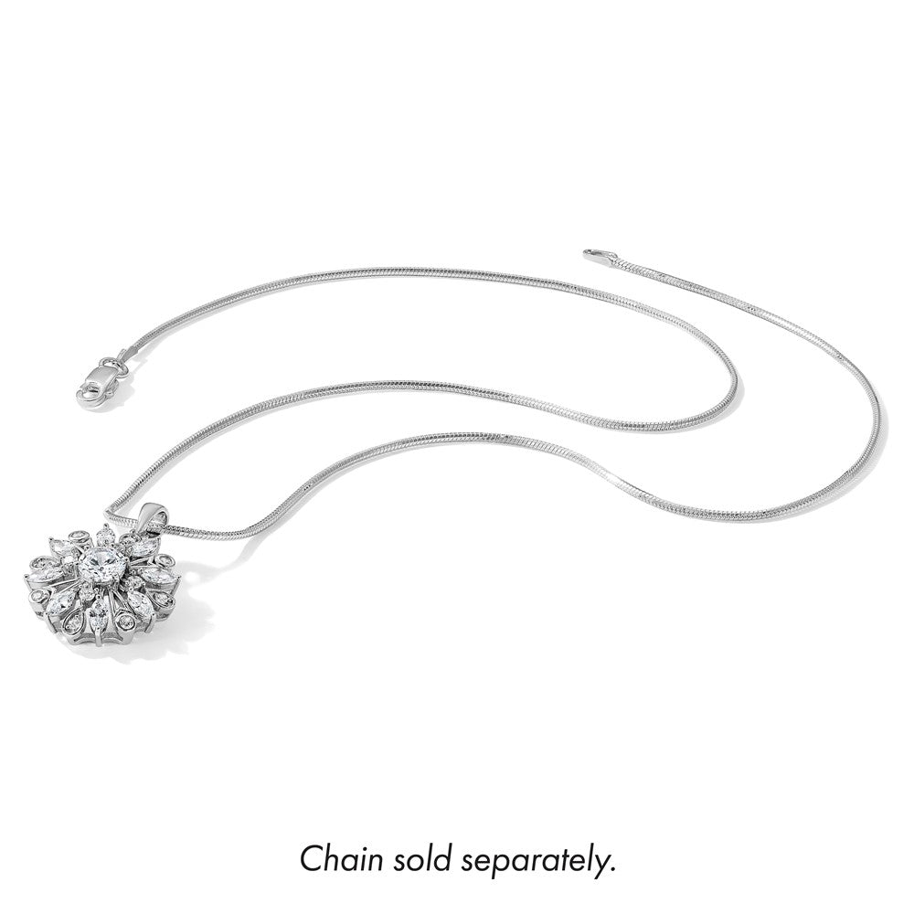 Sterlingsilber Rhodiniert Zirkonia Blumen Anhänger