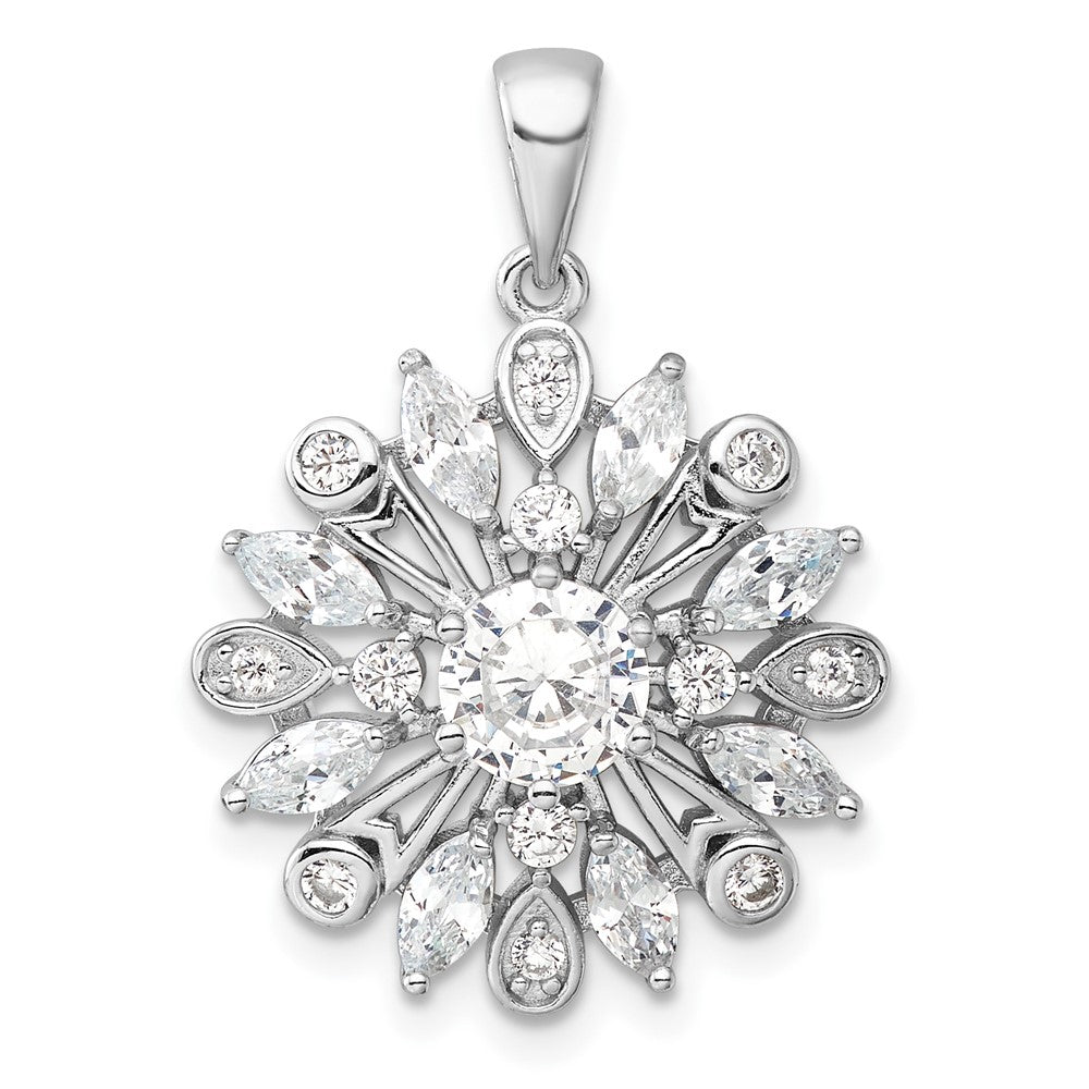 Sterlingsilber Rhodiniert Zirkonia Blumen Anhänger