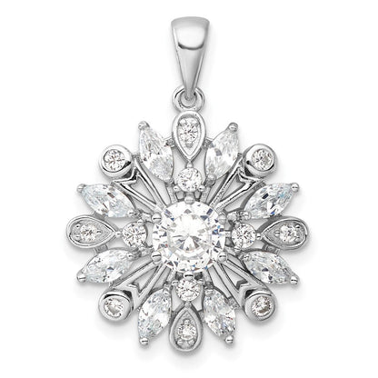 Sterlingsilber Rhodiniert Zirkonia Blumen Anhänger