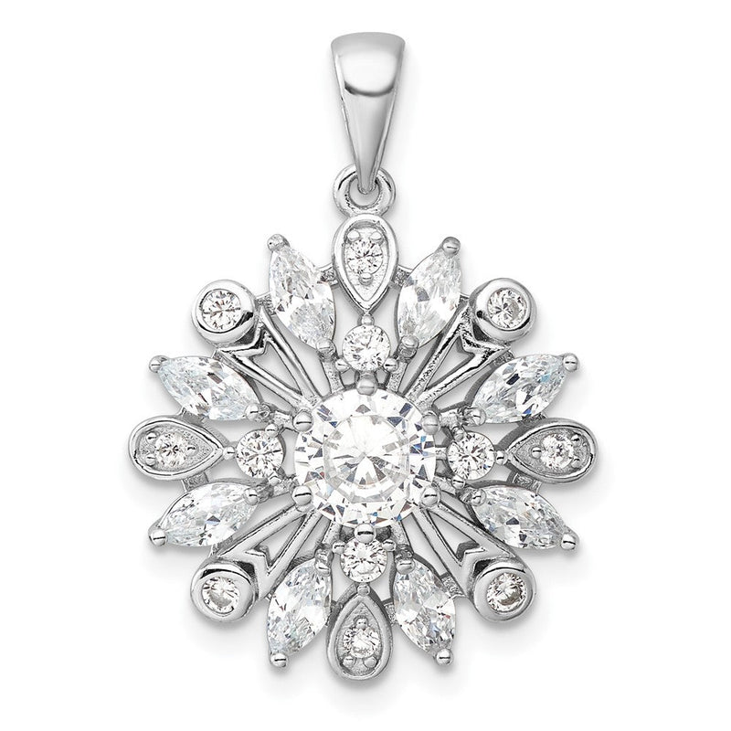 Sterlingsilber Rhodiniert Zirkonia Blumen Anhänger