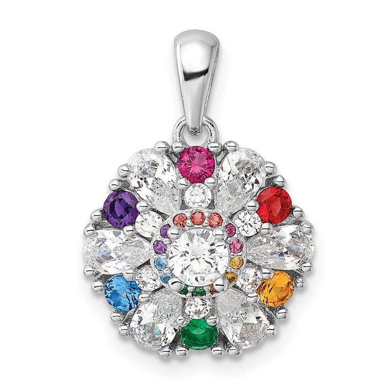 Sterlingsilber Rhodium-beschichtet Regenbogen Nano Kristall &clear Zirkonia Blumen Anhänger