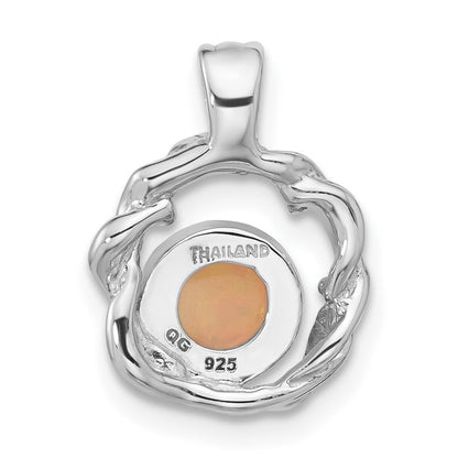 Sterlingsilber Rhodiniert Poliert Rund Opal Anhänger