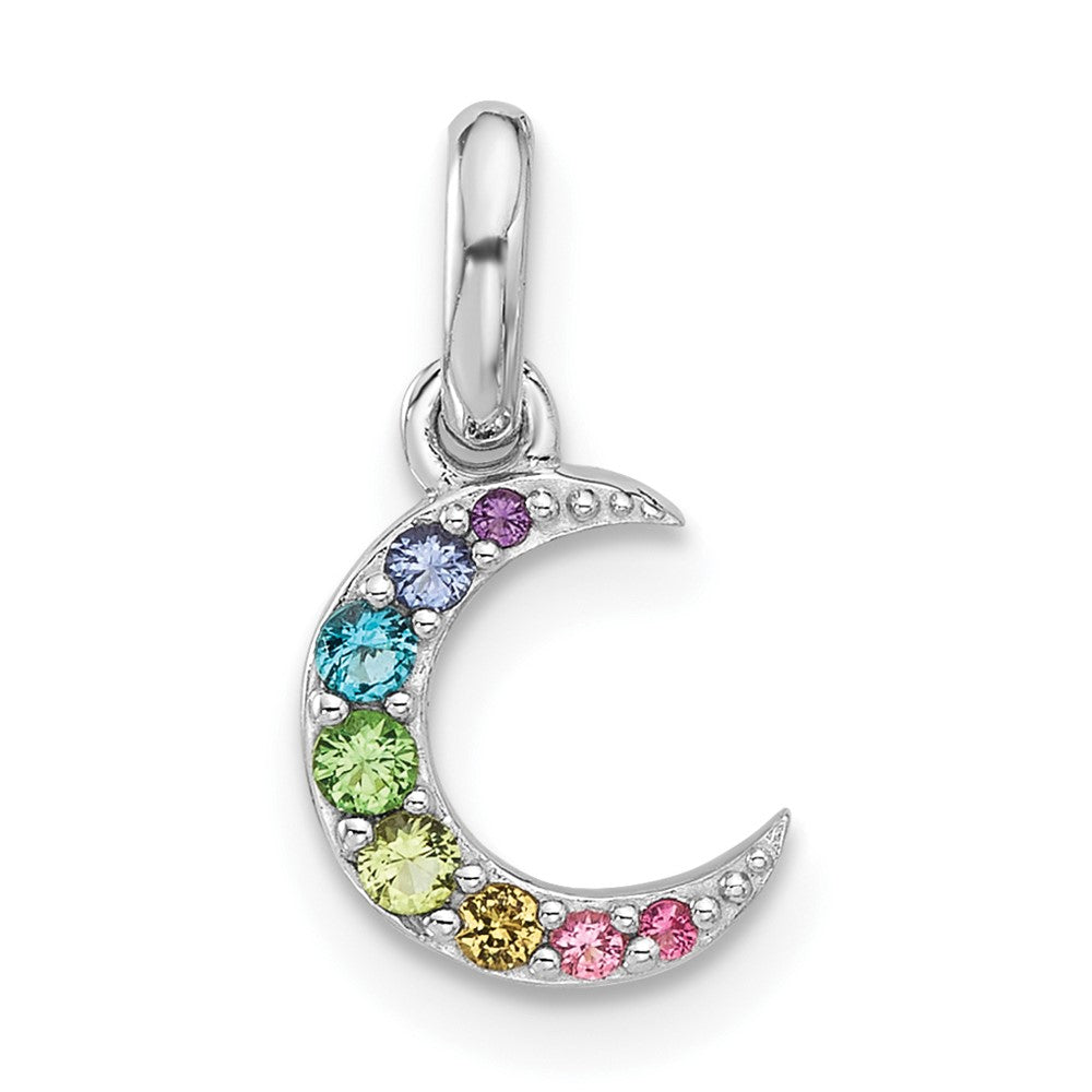 Sterlingsilber Rhodiniert Regenbogen Kristall Mond Kinder Anhänger