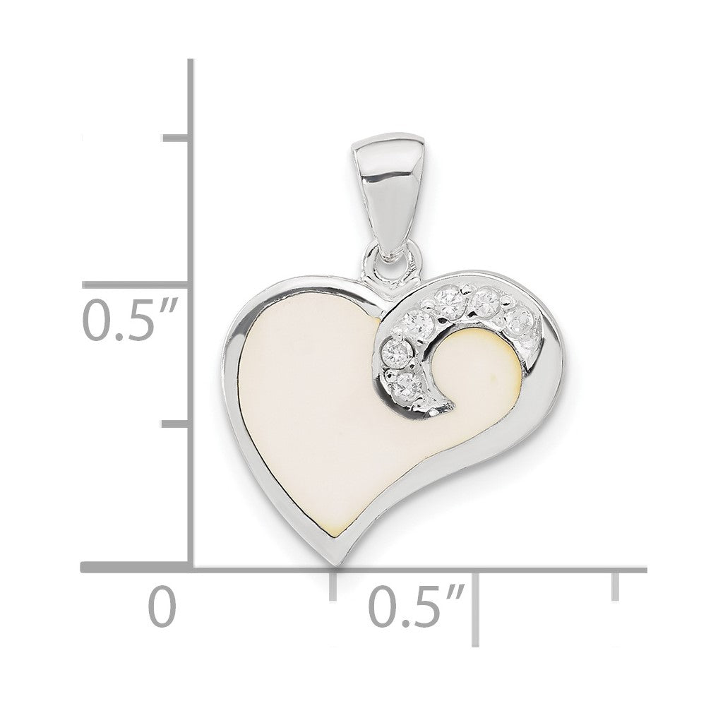 Sterlingsilber Zirkonia und Weiß Emailliert Herz Anhänger