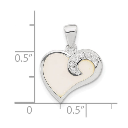 Sterlingsilber Zirkonia und Weiß Emailliert Herz Anhänger