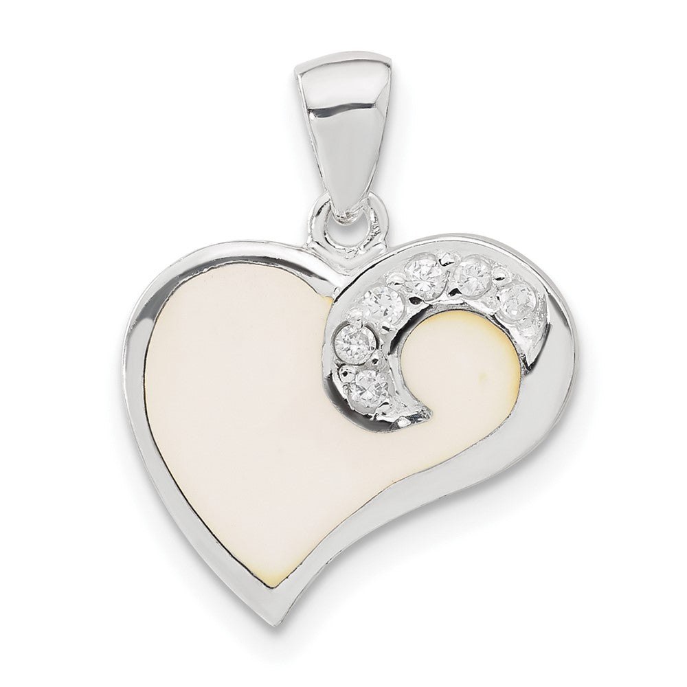Sterlingsilber Zirkonia und Weiß Emailliert Herz Anhänger