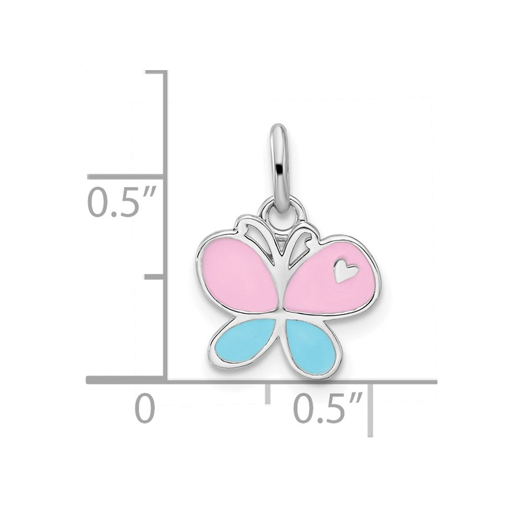 Sterlingsilber Rhodiniert Blau & Rosa Emaille Schmetterling Kinder Anhänger