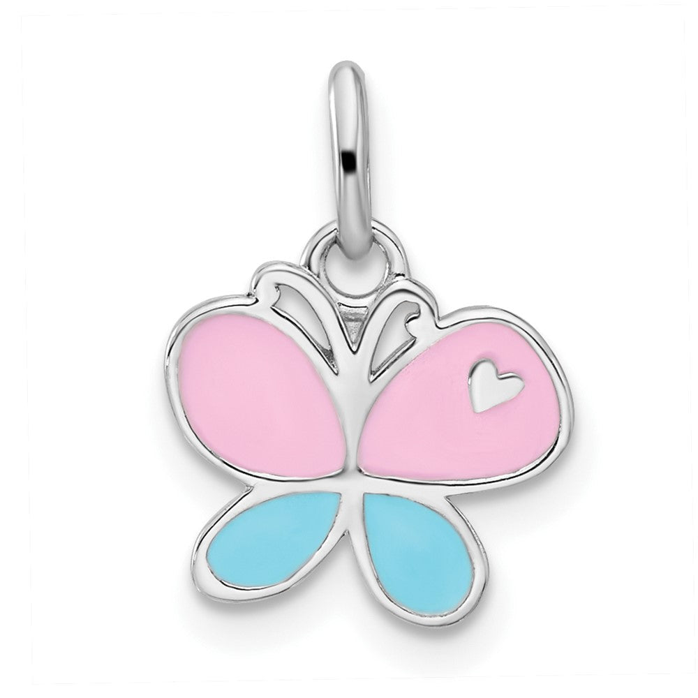 Sterlingsilber Rhodiniert Blau & Rosa Emaille Schmetterling Kinder Anhänger