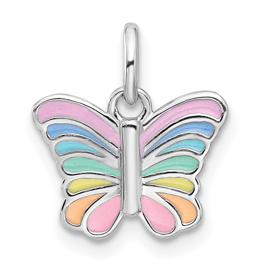 Sterlingsilber Rhodiniert Mehrfarbig Emailliert Schmetterling Kinder Anhänger