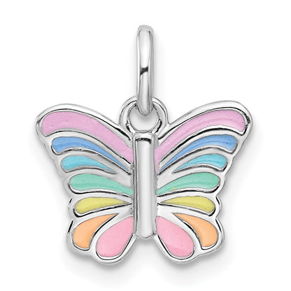 Sterlingsilber Rhodiniert Mehrfarbig Emailliert Schmetterling Kinder Anhänger