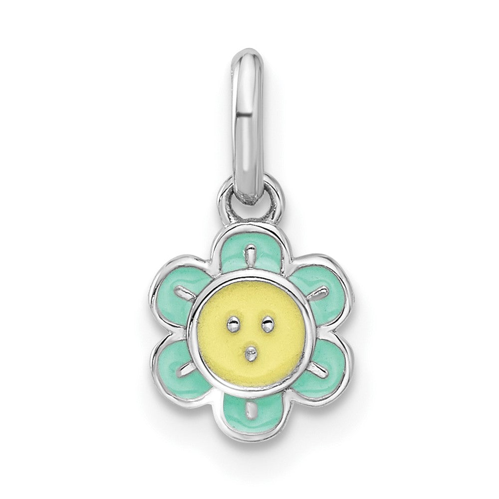 Sterlingsilber Rhodiniert Blau & Gelb Emaille Blume Kinder Anhänger