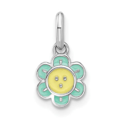 Sterlingsilber Rhodiniert Blau & Gelb Emaille Blume Kinder Anhänger