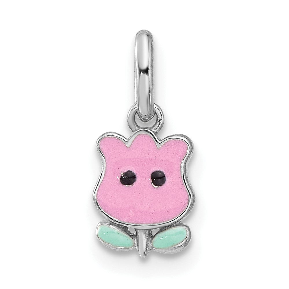 Sterlingsilber Rhodiniert Rosa & Grün Emaille Tulpe Kinder Anhänger