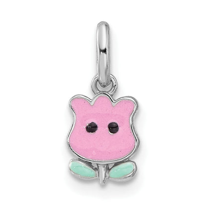 Sterlingsilber Rhodiniert Rosa & Grün Emaille Tulpe Kinder Anhänger