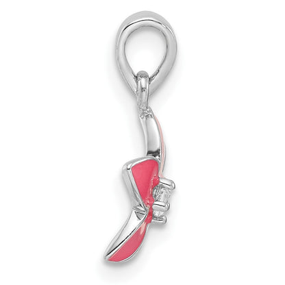 Sterlingsilber Rhodiniert Rosa Emaille & Zirkonia Blume Kinder Anhänger