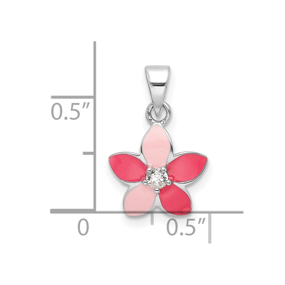 Sterlingsilber Rhodiniert Rosa Emaille & Zirkonia Blume Kinder Anhänger