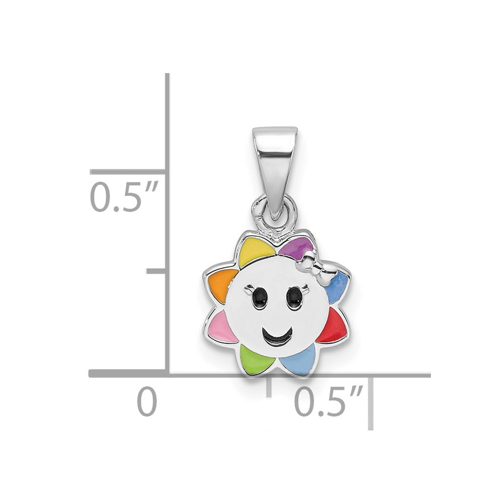 Sterlingsilber Rhodiniert Mehrfarbig Emaille Smiling Sonne Kinder Anhänger