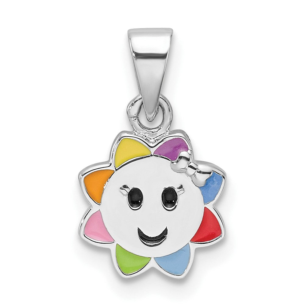 Sterlingsilber Rhodiniert Mehrfarbig Emaille Smiling Sonne Kinder Anhänger