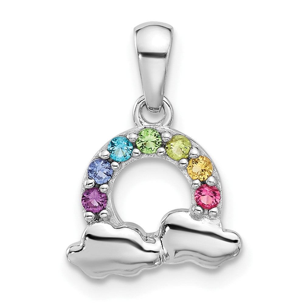 Sterlingsilber Rhodiniert Kristall Regenbogen & Clouds Kinder Anhänger