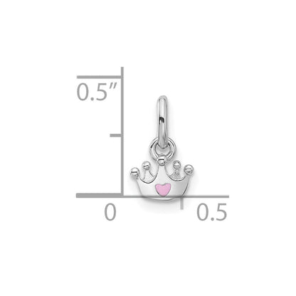 Sterlingsilber Rhodiniert Rosa Emailliert Herz Krone Kinder Anhänger