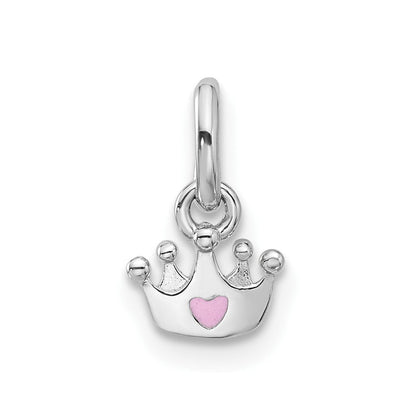 Sterlingsilber Rhodiniert Rosa Emailliert Herz Krone Kinder Anhänger