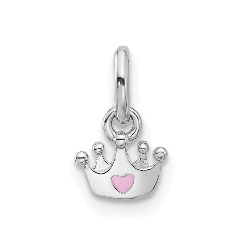 Sterlingsilber Rhodiniert Rosa Emailliert Herz Krone Kinder Anhänger