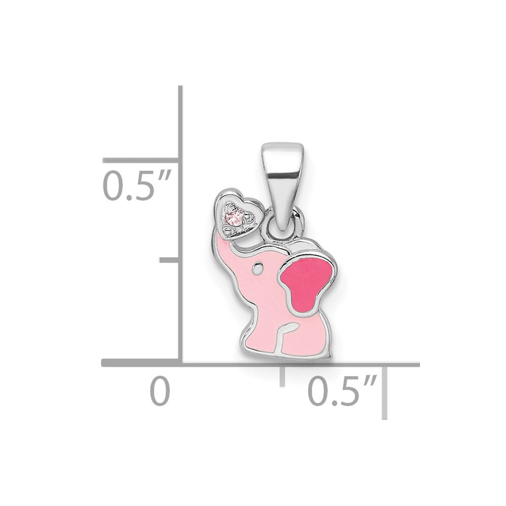 Sterlingsilber Rhodiniert Rosa Emaille & Zirkonia Elefant Kinder Anhänger