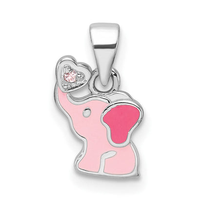 Sterlingsilber Rhodiniert Rosa Emaille & Zirkonia Elefant Kinder Anhänger