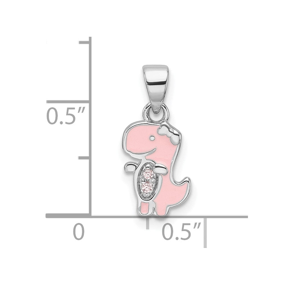 Sterlingsilber Rhodiniert Rosa Emaille & Zirkonia Dinosaur Kinder Anhänger