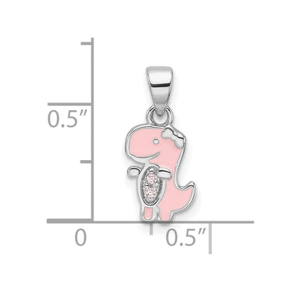 Sterlingsilber Rhodiniert Rosa Emaille & Zirkonia Dinosaur Kinder Anhänger
