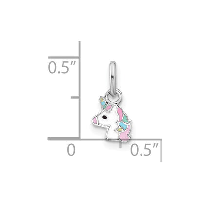 Sterlingsilber Rhodiniert Kinder Emaille Einhorn Anhänger