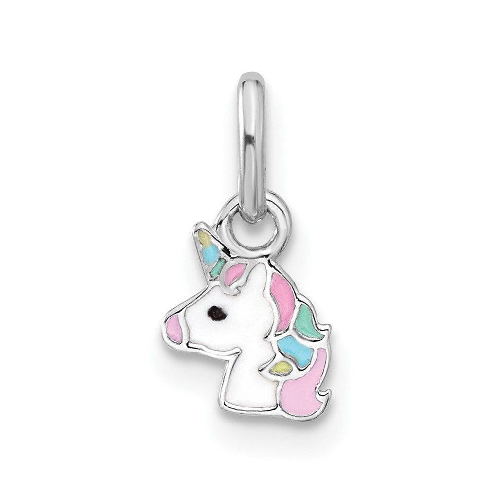 Sterlingsilber Rhodiniert Kinder Emaille Einhorn Anhänger