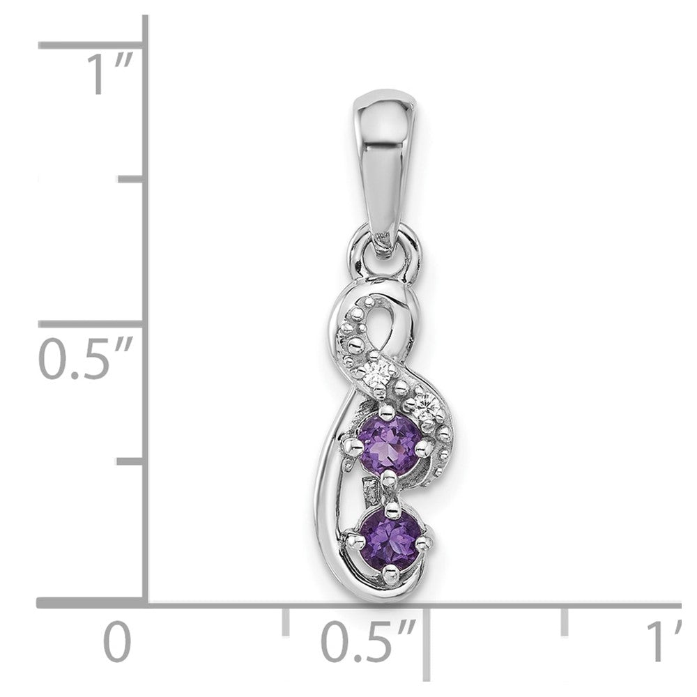 Sterlingsilber Rhodiniert Amethyst und Zirkonia Wirbel Anhänger