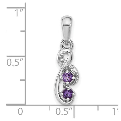 Sterlingsilber Rhodiniert Amethyst und Zirkonia Wirbel Anhänger