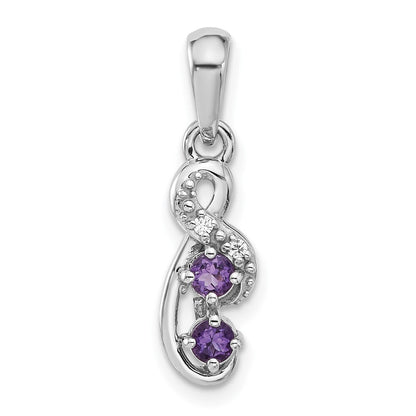Sterlingsilber Rhodiniert Amethyst und Zirkonia Wirbel Anhänger