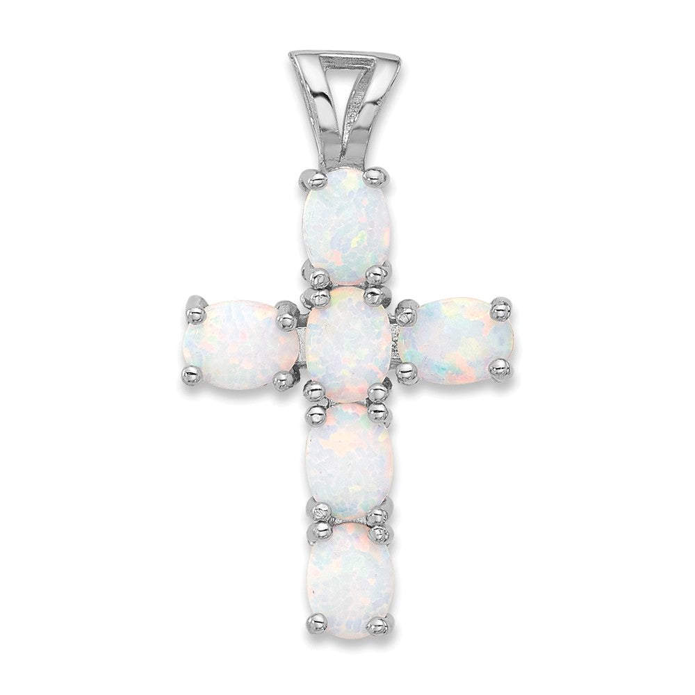 Sterlingsilber Glanz Platin-beschichtet Erzeugt Opal Kreuz Anhänger