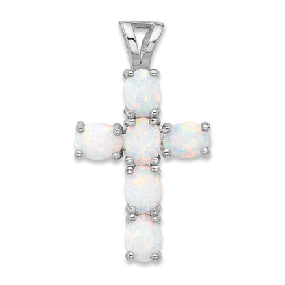 Sterlingsilber Glanz Platin-beschichtet Erzeugt Opal Kreuz Anhänger