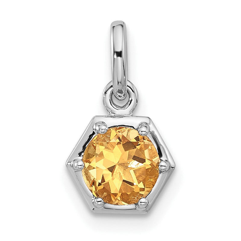 Sterlingsilber Rhodiniert Poliert Solitär Citrin Charm Anhänger