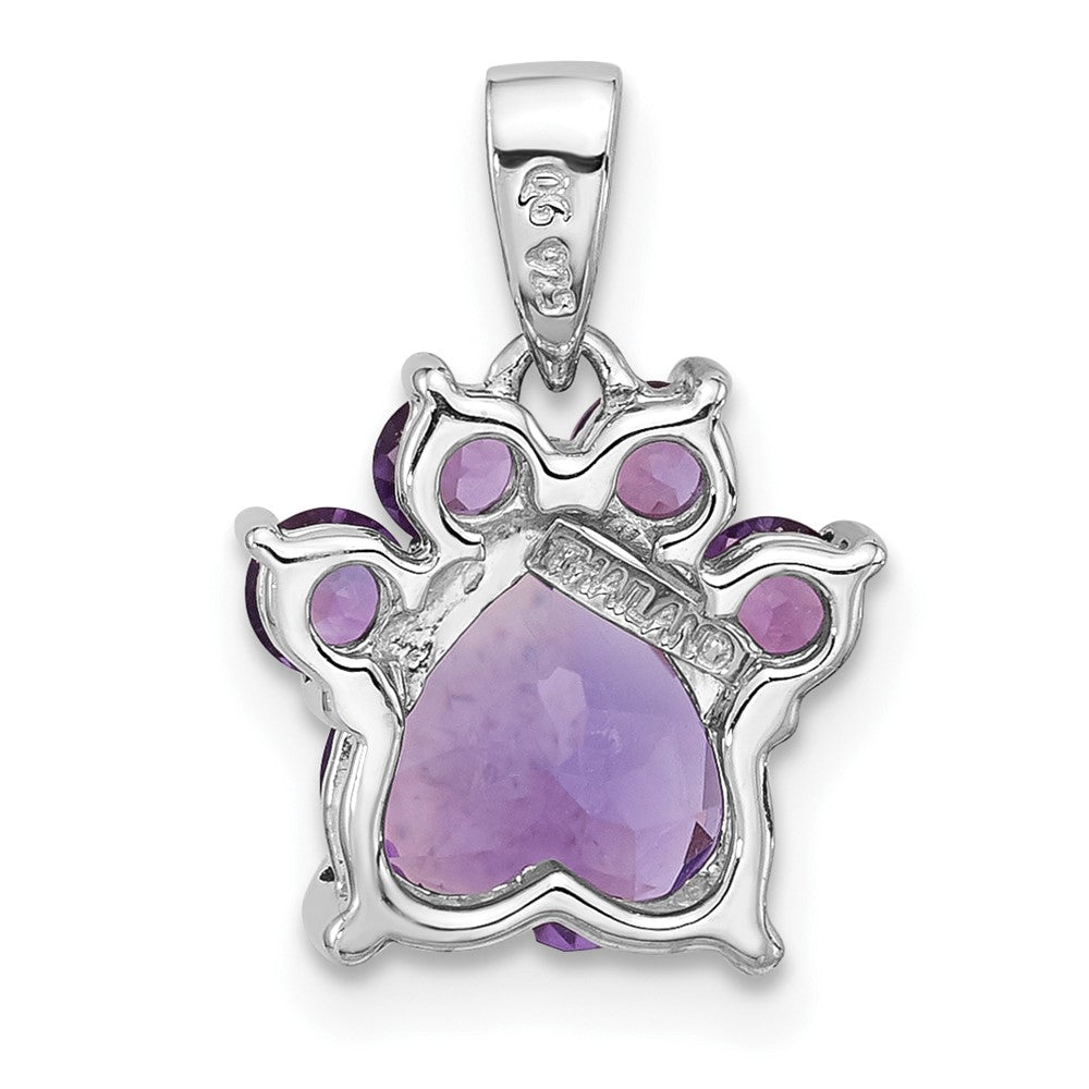 Sterlingsilber Rhodiniert Poliert Amethyst Paw Anhänger
