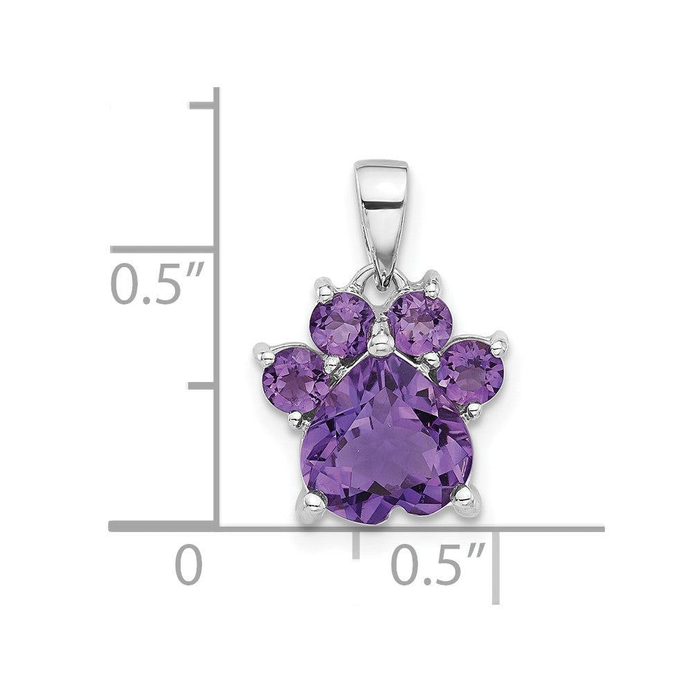 Sterlingsilber Rhodiniert Poliert Amethyst Paw Anhänger
