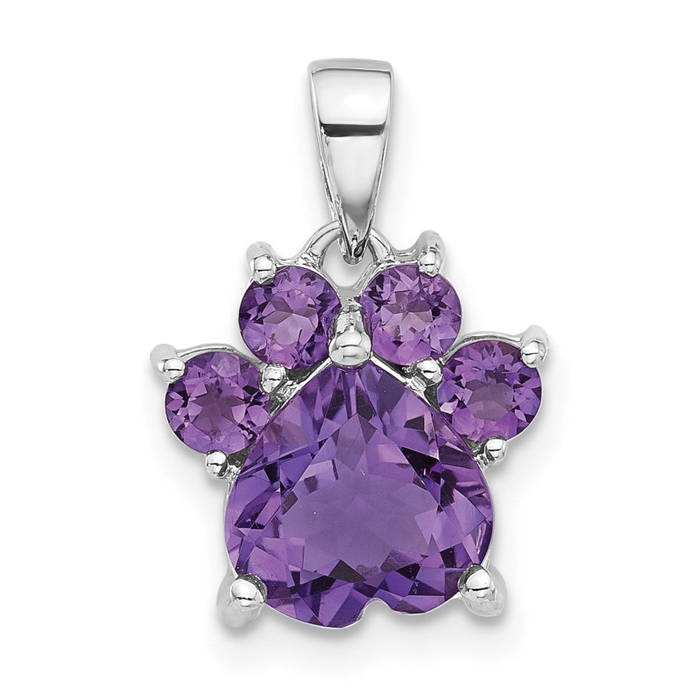 Sterlingsilber Rhodiniert Poliert Amethyst Paw Anhänger